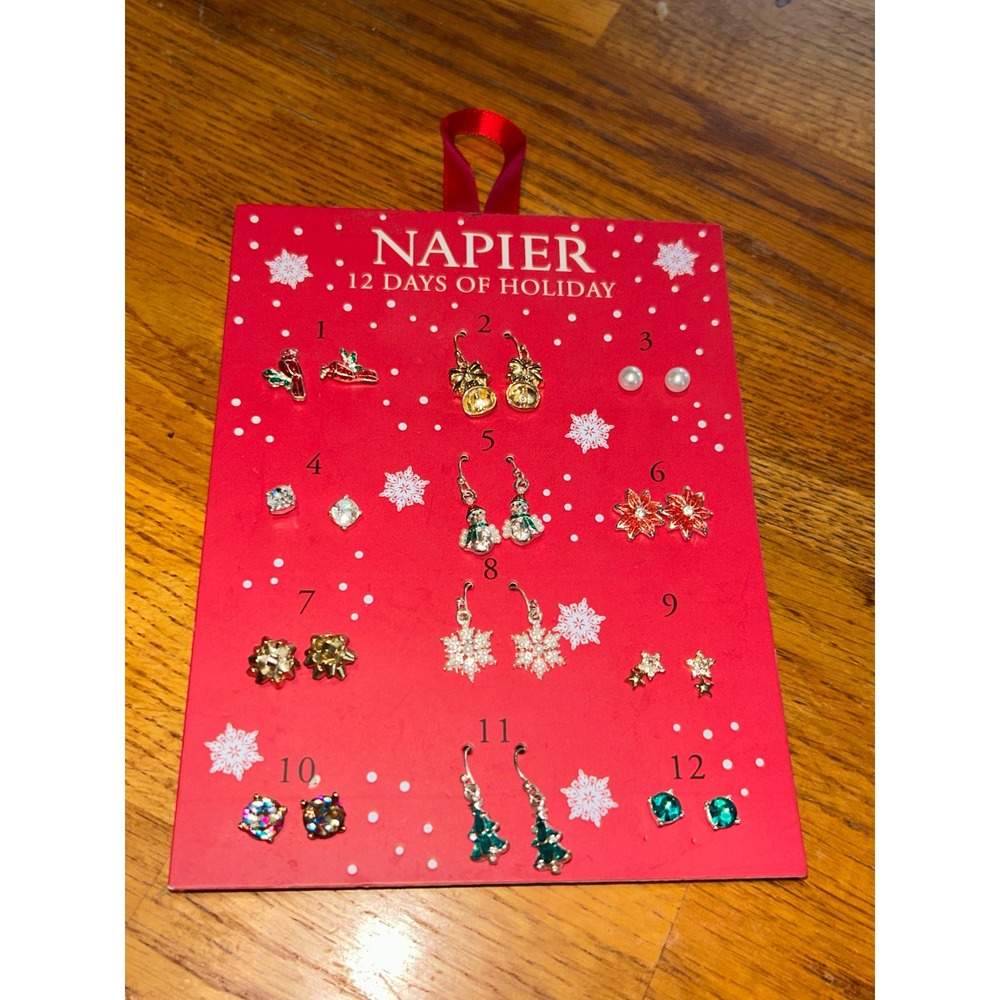 Napier 12 Days of Holiday Earring Set Christmas Studs Dangles Multi Advent